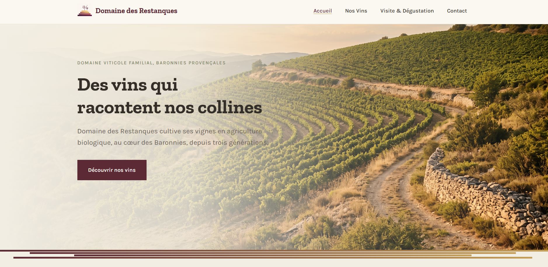 Capture d'écran du site Domaine des Restanques